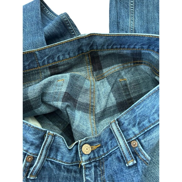 RARE Distressed Plaid Inside Levis 514 Straight Leg Mens Blue Denim Jeans 34x30 - Picture 14 of 15